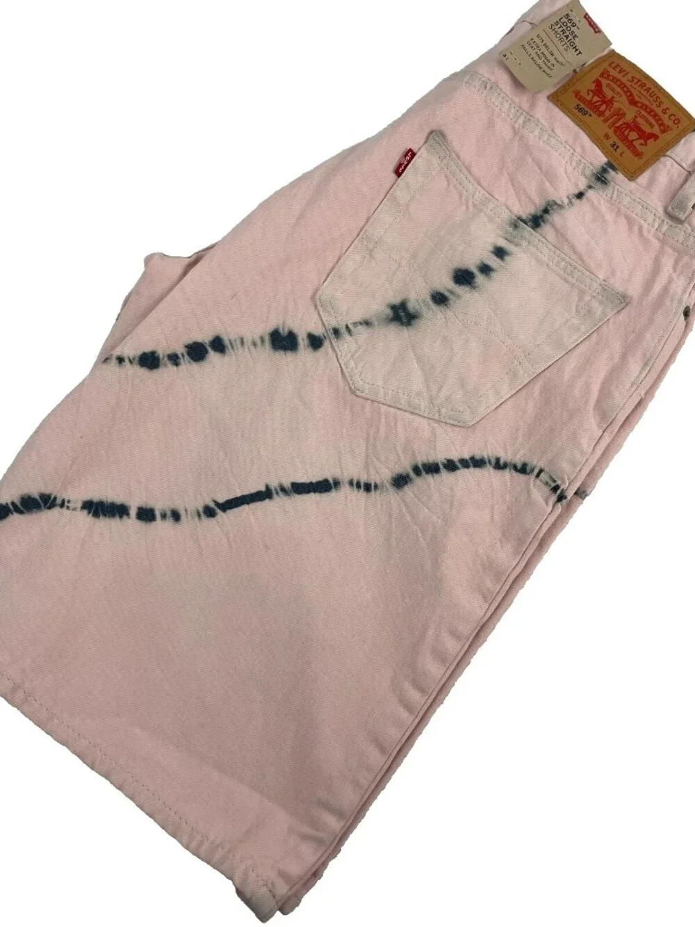 Levis Mens 569 Denim Shorts Jorts Size 31 Pink Blue Tie Dye Loose Straight